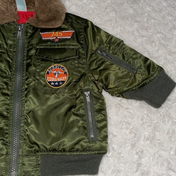 KIDS PLAY Top Gun 745 Bomber Jacket Green & Red patches and multiple pockets 12M - Picture 5 of 13
